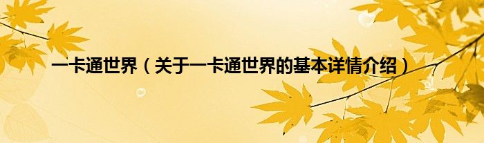 一卡通世界(关于一卡通世界的基本详情介绍)
