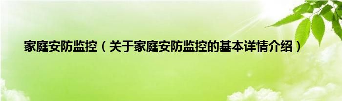 家庭安防监控（关于家庭安防监控的基本详情介绍）