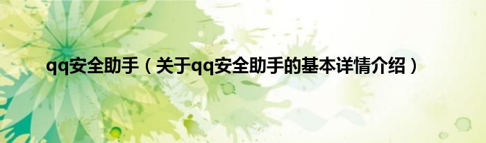 qq安全助手（关于qq安全助手的基本详情介绍）