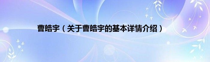 曹皓宇(关于曹皓宇的基本详情介绍)