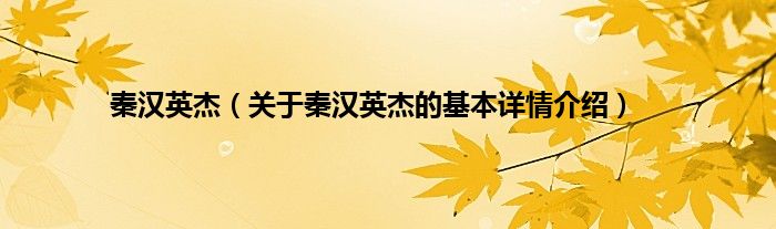 秦汉英杰（关于秦汉英杰的基本详情介绍）