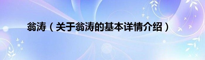 翁涛（关于翁涛的基本详情介绍）
