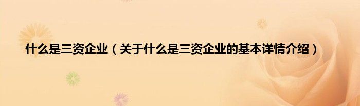 什么是三资企业（关于什么是三资企业的基本详情介绍）