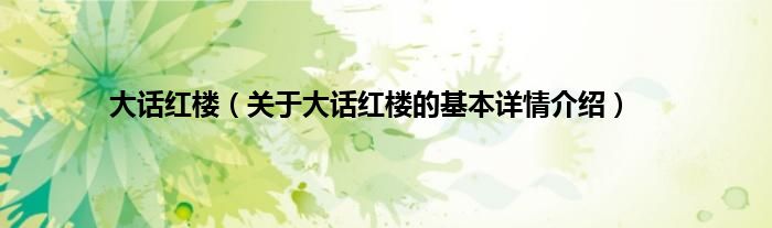 大话红楼（关于大话红楼的基本详情介绍）