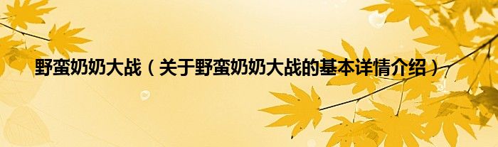 野蛮奶奶大战（关于野蛮奶奶大战的基本详情介绍）