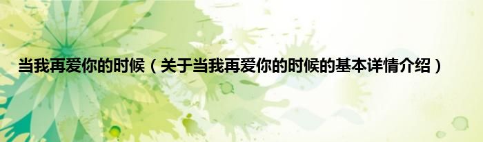 当我再爱你的时候（关于当我再爱你的时候的基本详情介绍）