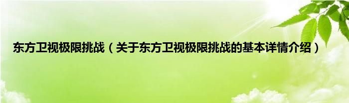 东方卫视极限挑战（关于东方卫视极限挑战的基本详情介绍）